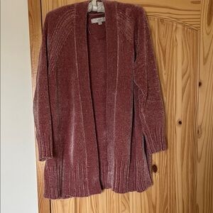 LOFT Dusty Rose Open-Front Chenille Cardigan